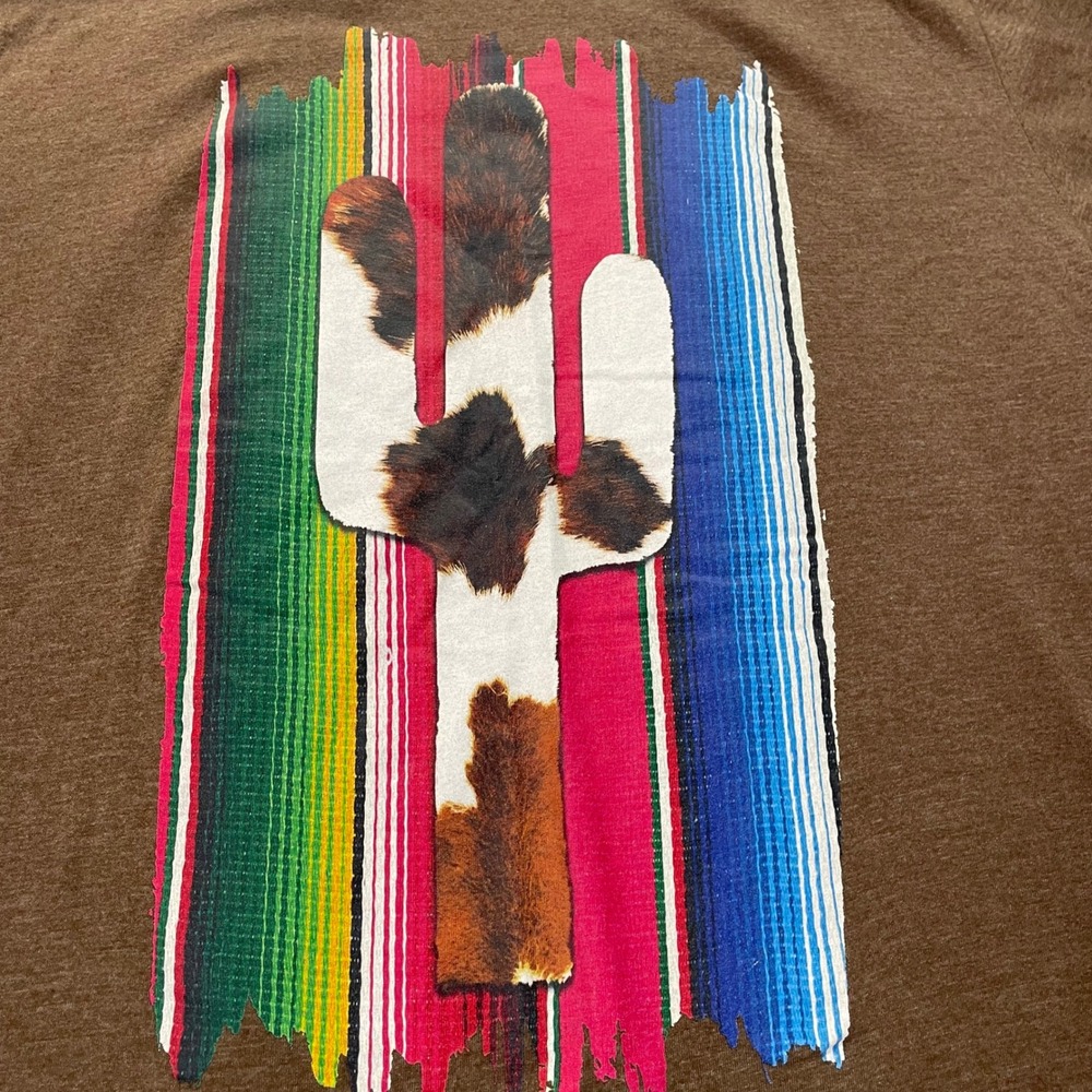 Rowdy Crowd Clothing Cactus Serape Cowhide Graphic Tee Brown Mens Large L - Picture 2 of 5